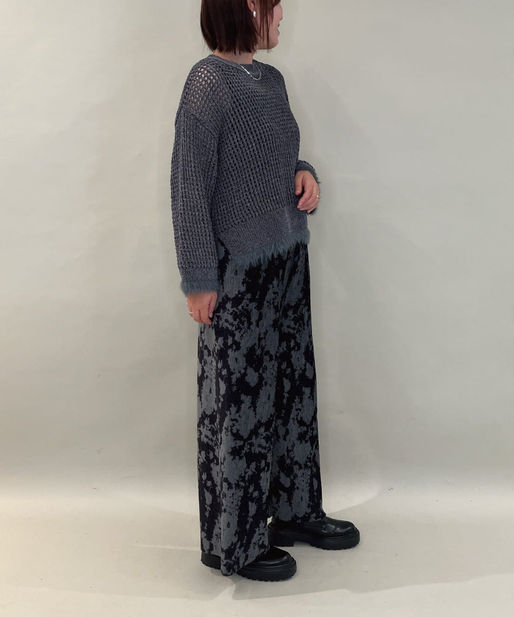 ZMFAE45130 al'aise modulation(アレーズモジュレーション) 【洗える】ファーアクセントメッシュニットプルオーバー ダークグレー