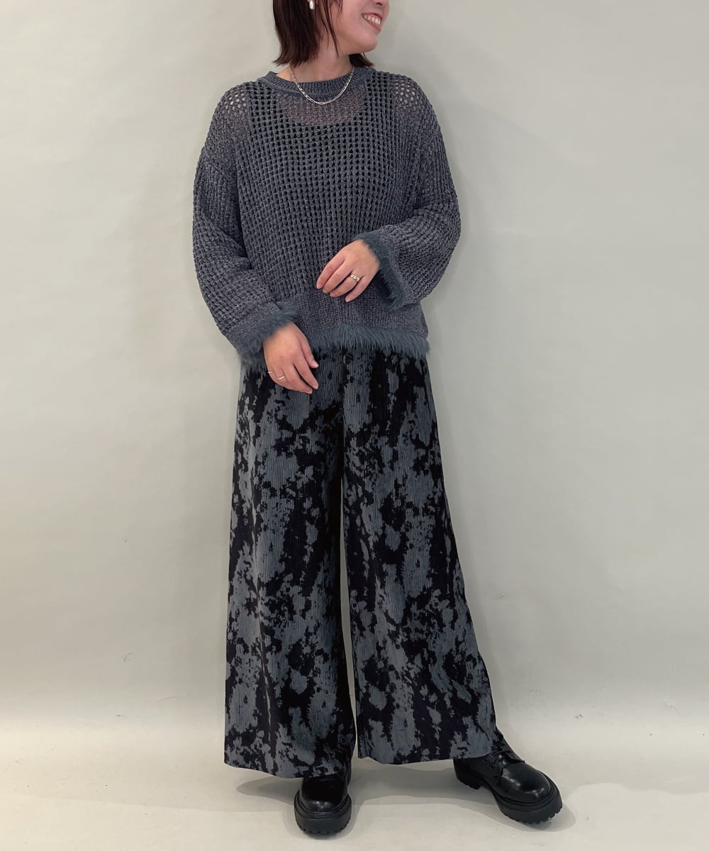 ZMFAE45130 al'aise modulation(アレーズモジュレーション) 【洗える】ファーアクセントメッシュニットプルオーバー ダークグレー