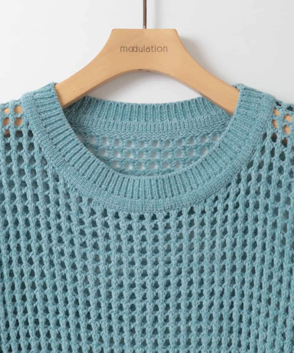 ZMFAE45130 al'aise modulation(アレーズモジュレーション) 【洗える】ファーアクセントメッシュニットプルオーバー ライトブルー
