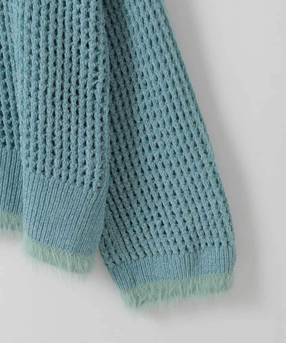 ZMFAE45130 al'aise modulation(アレーズモジュレーション) 【洗える】ファーアクセントメッシュニットプルオーバー ライトブルー