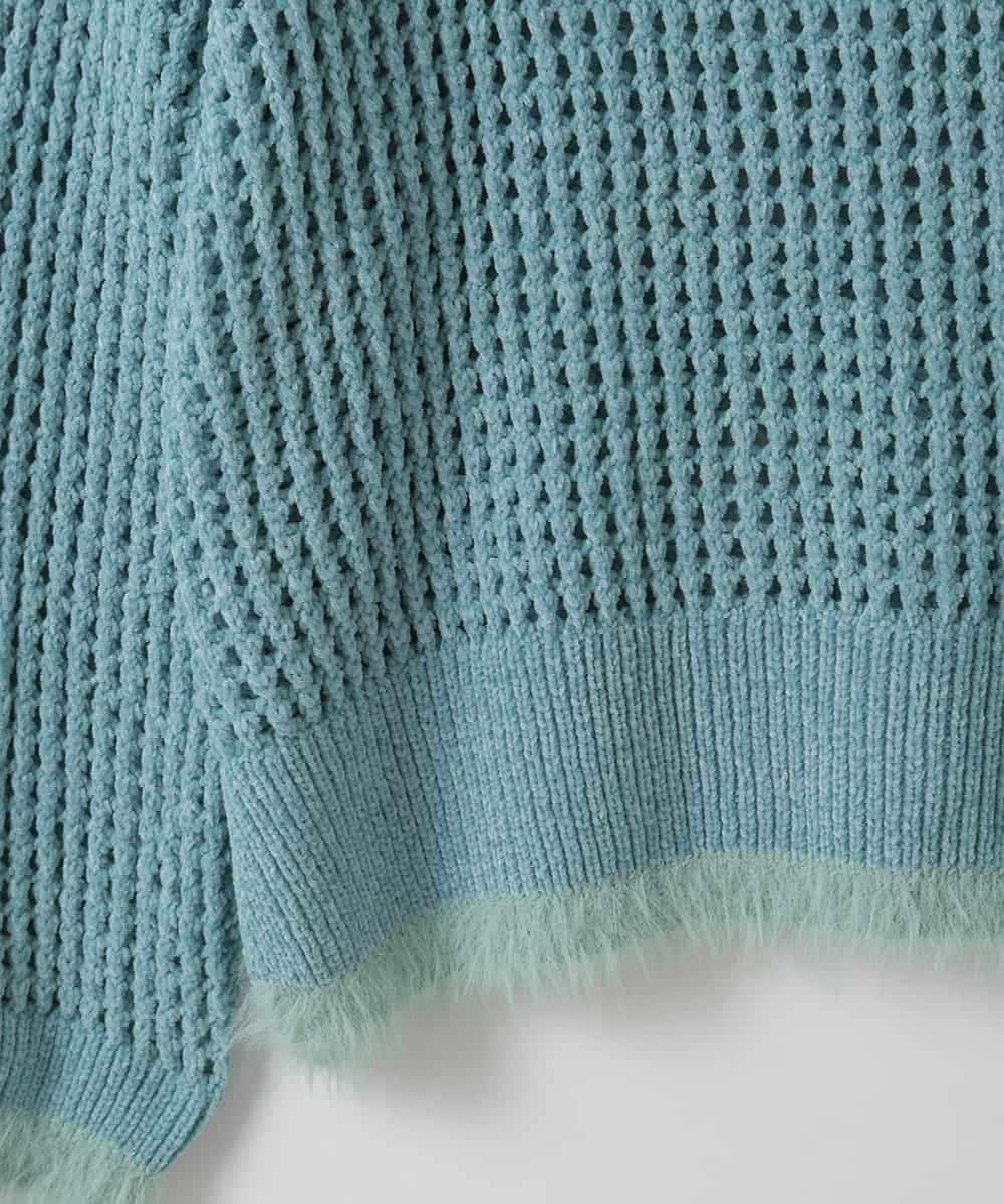 ZMFAE45130 al'aise modulation(アレーズモジュレーション) 【洗える】ファーアクセントメッシュニットプルオーバー ライトブルー