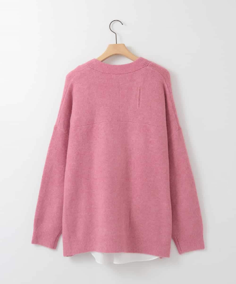 ZMFAE46170 al'aise modulation(アレーズモジュレーション) 【洗える/セットアイテム】ロングニットカーディガン×シャツ切替カットソー ピンク