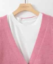 ZMFAE46170 al'aise modulation(アレーズモジュレーション) 【洗える/セットアイテム】ロングニットカーディガン×シャツ切替カットソー ピンク