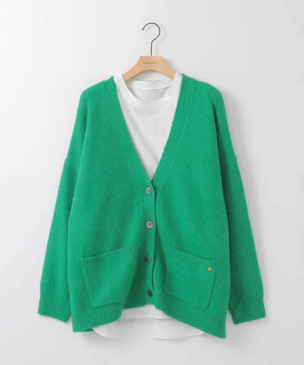 ZMFAE46170 al'aise modulation(アレーズモジュレーション) 【洗える/セットアイテム】ロングニットカーディガン×シャツ切替カットソー グリーン