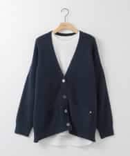 ZMFAE46170 al'aise modulation(アレーズモジュレーション) 【洗える/セットアイテム】ロングニットカーディガン×シャツ切替カットソー ネイビー