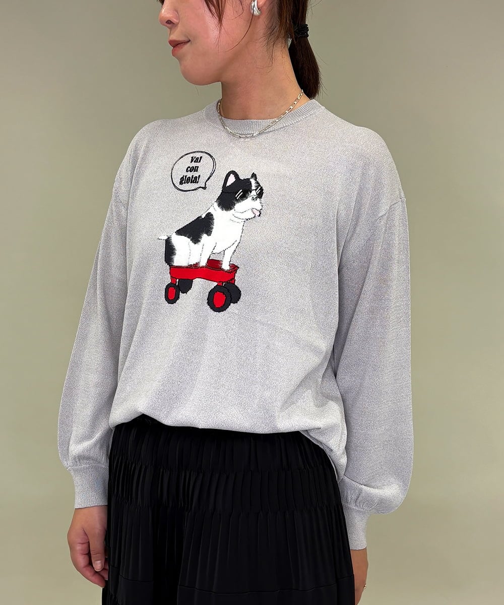 ZMFAE49130 al'aise modulation(アレーズモジュレーション) 【洗える】DOGポイントニットプルオーバー ライトグレー