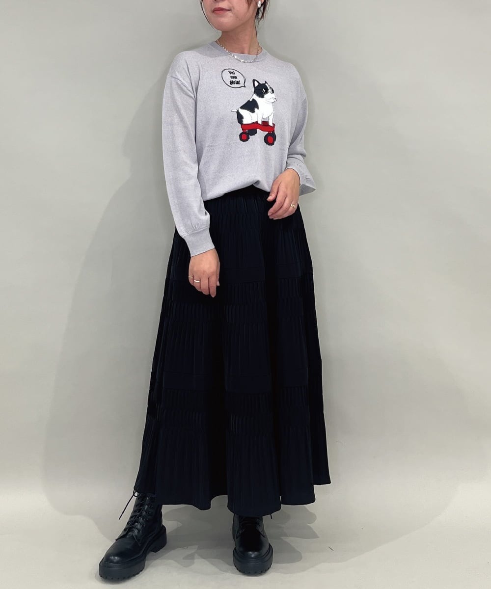 ZMFAE49130 al'aise modulation(アレーズモジュレーション) 【洗える】DOGポイントニットプルオーバー ライトグレー