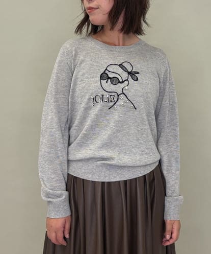 ZMFAE50120 al'aise modulation 【洗える】ビジュー刺繍デザインニットプルオーバー