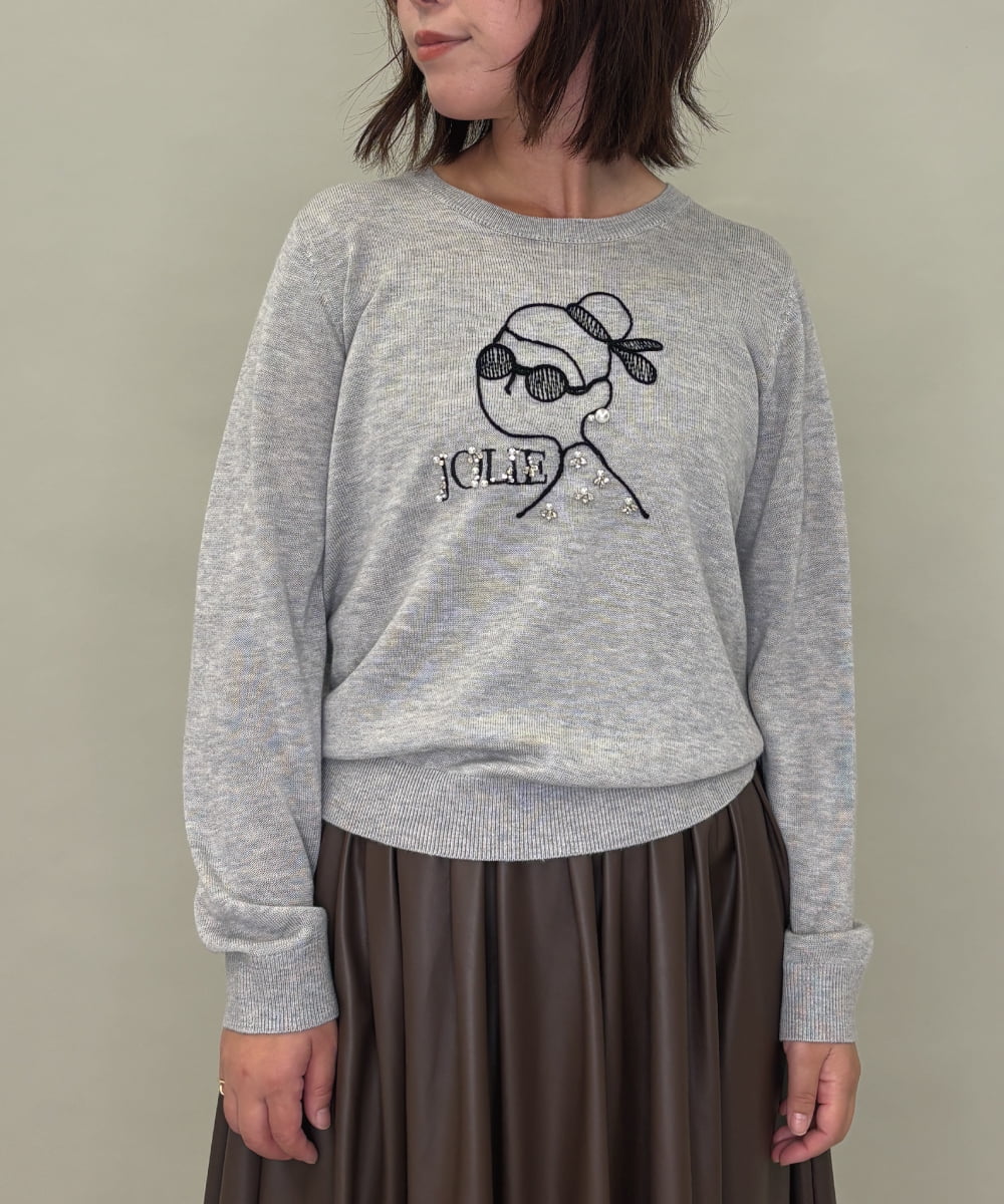 ZMFAE50120 al'aise modulation(アレーズモジュレーション) 【洗える】ビジュー刺繍デザインニットプルオーバー ライトグレー