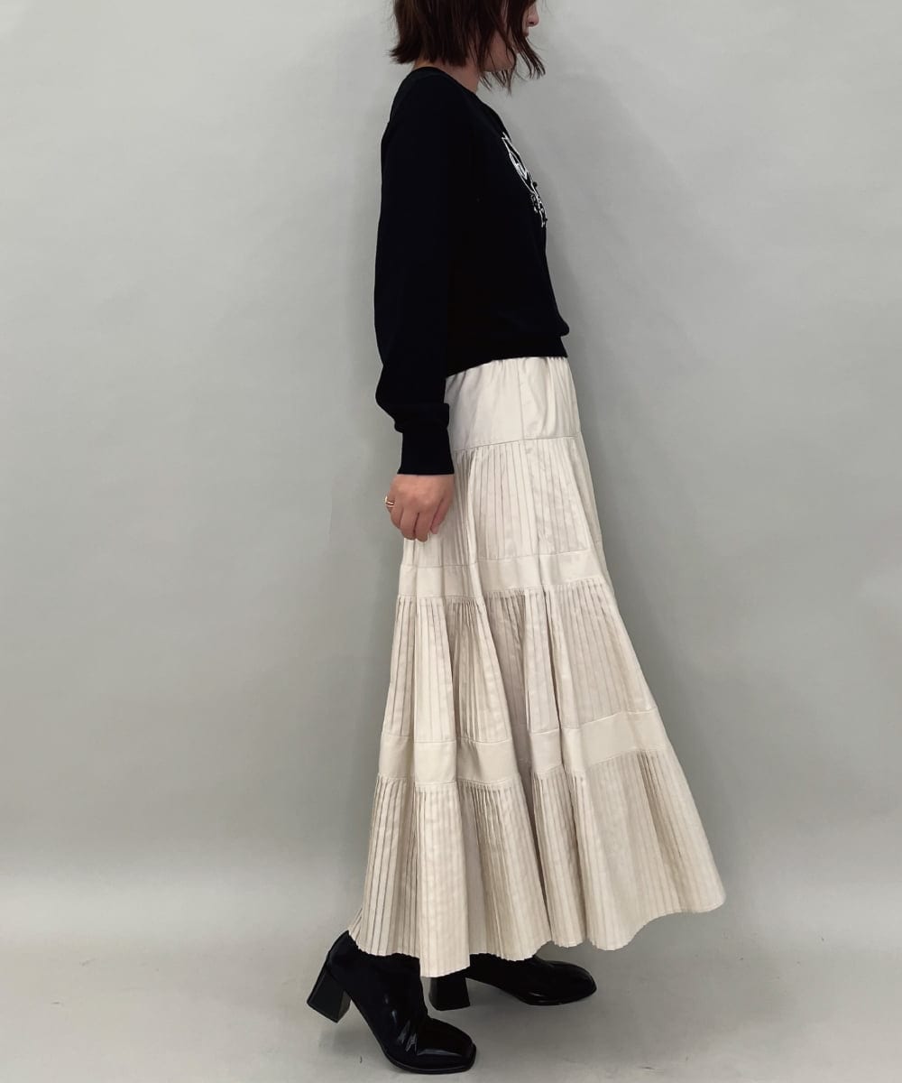 ZMFAE50120 al'aise modulation(アレーズモジュレーション) 【洗える】ビジュー刺繍デザインニットプルオーバー ブラック