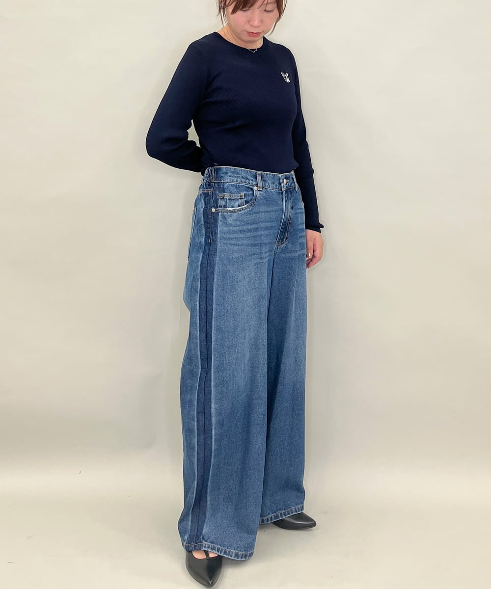 ZMFAE52120 al'aise modulation(アレーズモジュレーション) 【洗える】パッチアクセントリブプルオーバー ネイビー