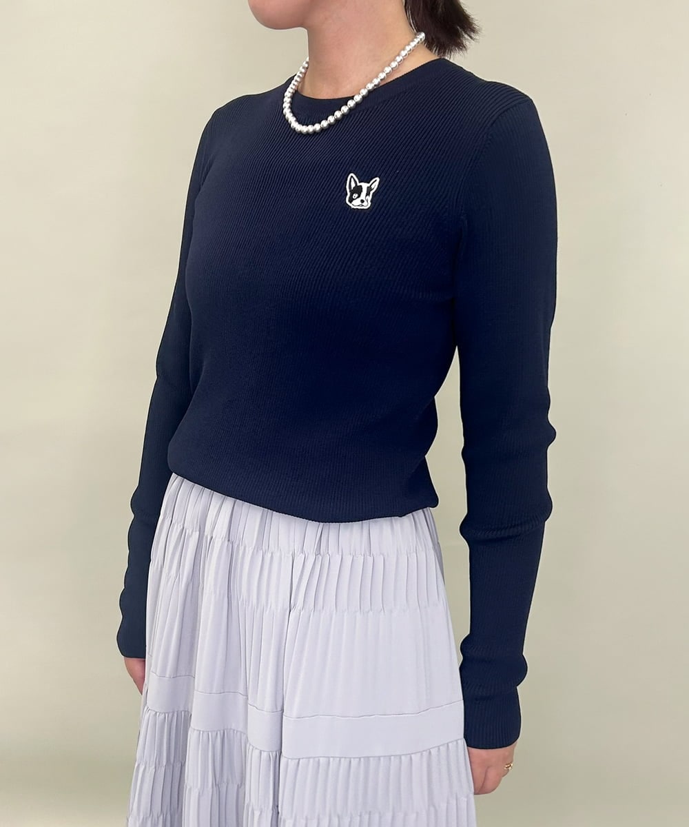 ZMFAE52120 al'aise modulation(アレーズモジュレーション) 【洗える】パッチアクセントリブプルオーバー ネイビー