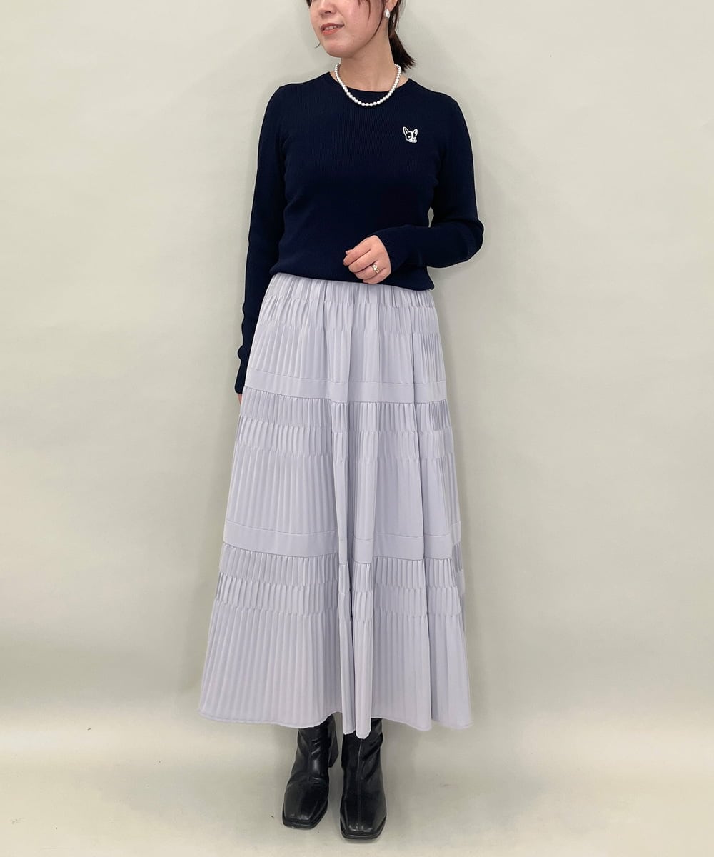 ZMFAE52120 al'aise modulation(アレーズモジュレーション) 【洗える】パッチアクセントリブプルオーバー ネイビー