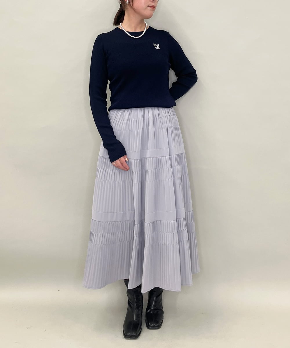 ZMFAE52120 al'aise modulation(アレーズモジュレーション) 【洗える】パッチアクセントリブプルオーバー ネイビー