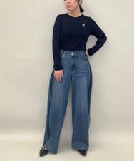 ZMFAE52120 al'aise modulation(アレーズモジュレーション) 【洗える】パッチアクセントリブプルオーバー ネイビー