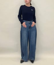 ZMFAE52120 al'aise modulation(アレーズモジュレーション) 【洗える】パッチアクセントリブプルオーバー ネイビー