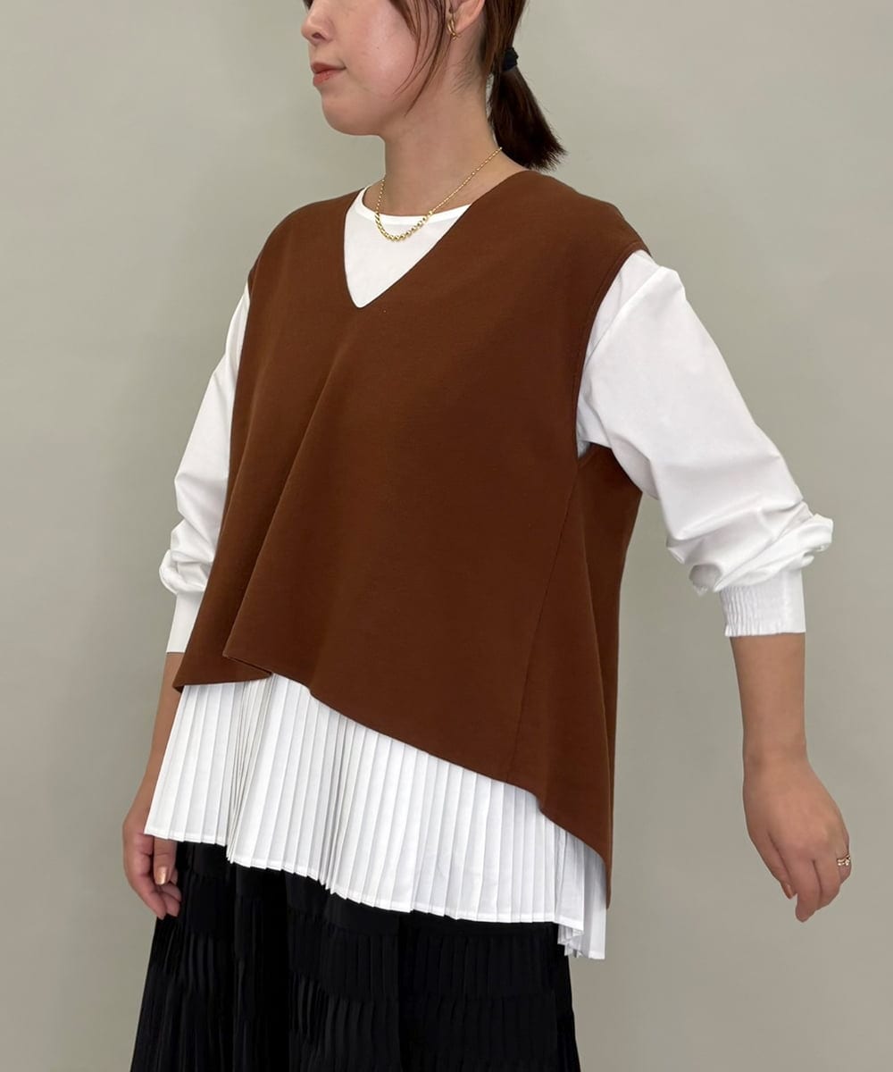 ZMFAE54150 al'aise modulation(アレーズモジュレーション) 【セットアイテム/洗える】プリーツブラウス×バッククロスニットベスト ブラウン