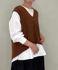 ZMFAE54150 al'aise modulation(アレーズモジュレーション) 【セットアイテム/洗える】プリーツブラウス×バッククロスニットベスト ブラウン
