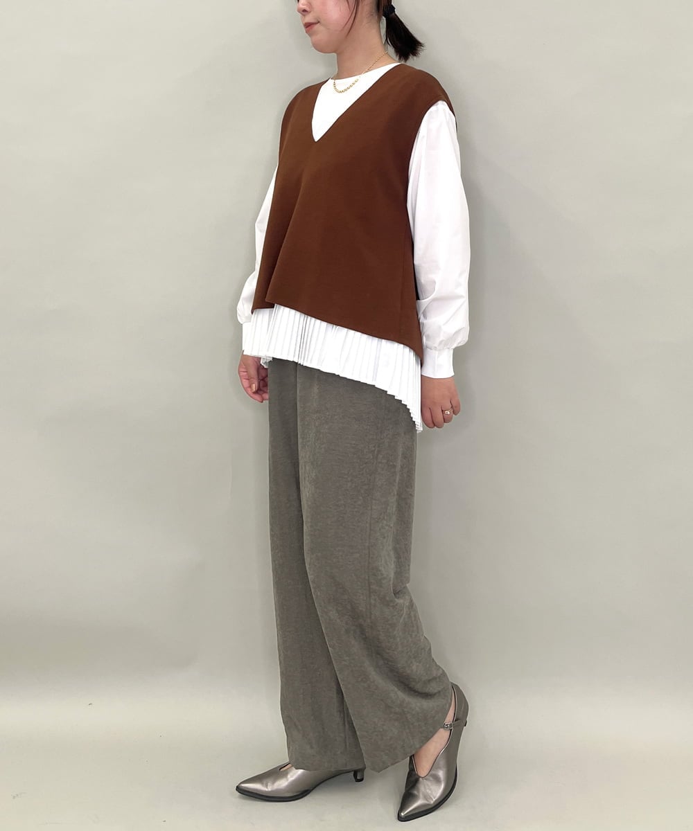 ZMFAE54150 al'aise modulation(アレーズモジュレーション) 【セットアイテム/洗える】プリーツブラウス×バッククロスニットベスト ブラウン