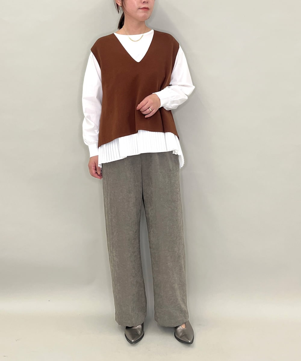 ZMFAE54150 al'aise modulation(アレーズモジュレーション) 【セットアイテム/洗える】プリーツブラウス×バッククロスニットベスト ブラウン