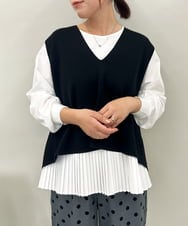 ZMFAE54150 al'aise modulation(アレーズモジュレーション) 【セットアイテム/洗える】プリーツブラウス×バッククロスニットベスト ブラック