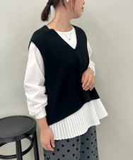 ZMFAE54150 al'aise modulation(アレーズモジュレーション) 【セットアイテム/洗える】プリーツブラウス×バッククロスニットベスト ブラック
