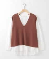 ZMFAE54150 al'aise modulation(アレーズモジュレーション) 【セットアイテム/洗える】プリーツブラウス×バッククロスニットベスト ブラウン