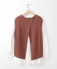 ZMFAE54150 al'aise modulation(アレーズモジュレーション) 【セットアイテム/洗える】プリーツブラウス×バッククロスニットベスト ブラウン