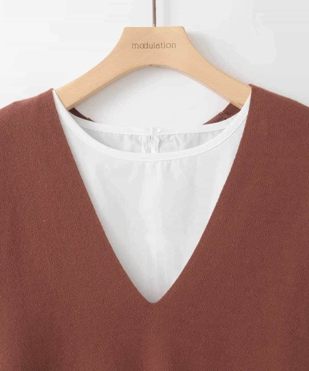 ZMFAE54150 al'aise modulation(アレーズモジュレーション) 【セットアイテム/洗える】プリーツブラウス×バッククロスニットベスト ブラウン