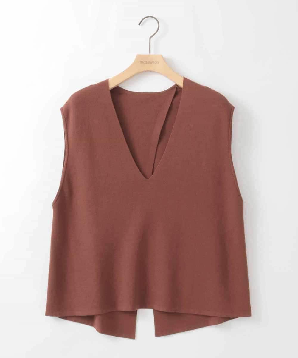 ZMFAE54150 al'aise modulation(アレーズモジュレーション) 【セットアイテム/洗える】プリーツブラウス×バッククロスニットベスト ブラウン