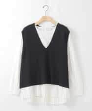 ZMFAE54150 al'aise modulation(アレーズモジュレーション) 【セットアイテム/洗える】プリーツブラウス×バッククロスニットベスト ブラック