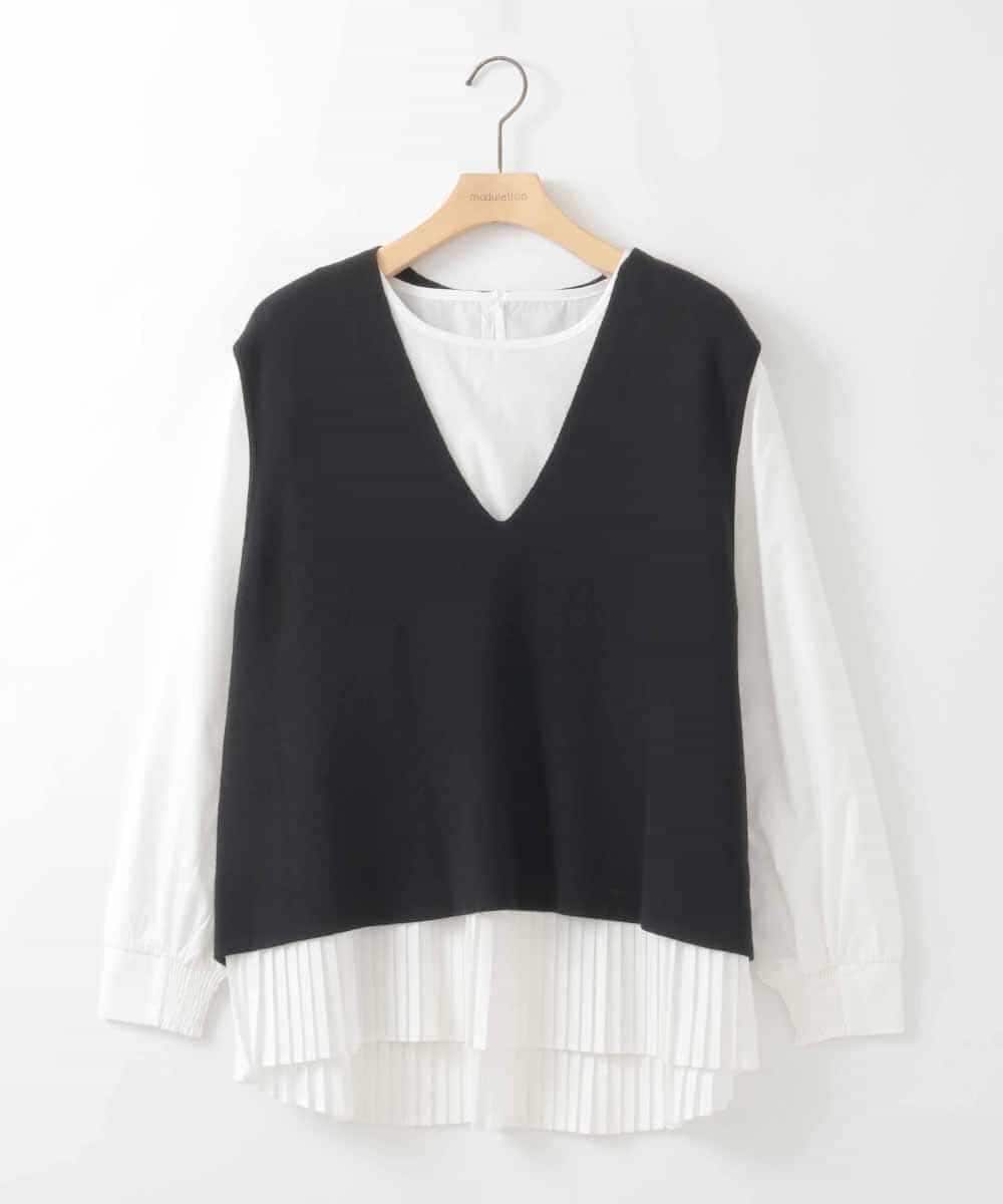 ZMFAE54150 al'aise modulation(アレーズモジュレーション) 【セットアイテム/洗える】プリーツブラウス×バッククロスニットベスト ブラック