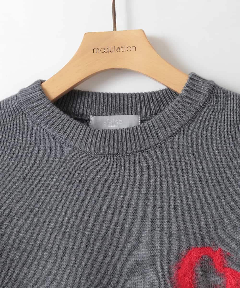 ZMFAE55099 al'aise modulation(アレーズモジュレーション) ロゴアクセントデザインニットプルオーバー ダークグレー