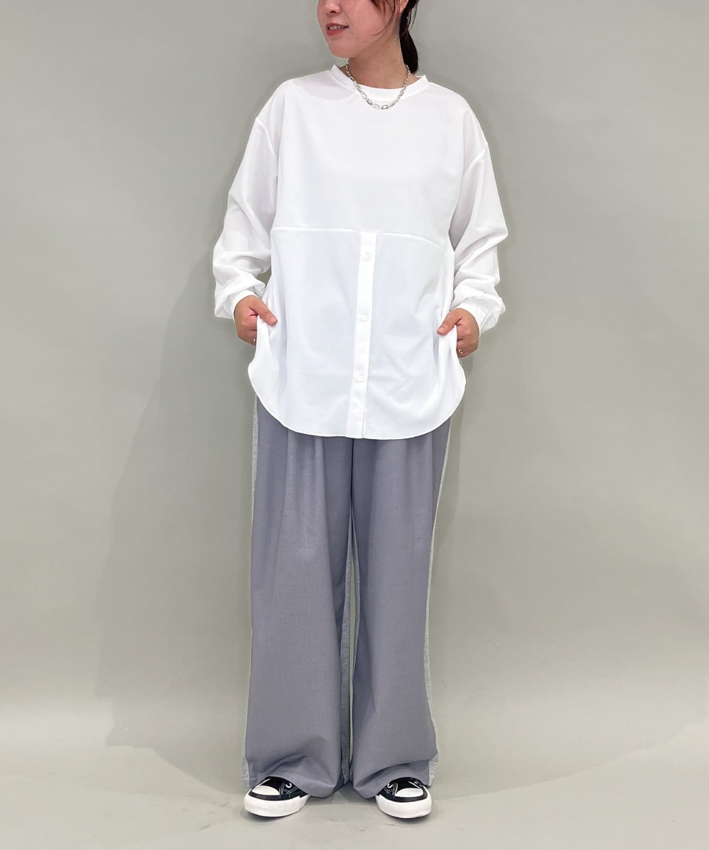 ZMFAE56130 al'aise modulation(アレーズモジュレーション) ブラウスレイヤードデザイントップ ダークグレー