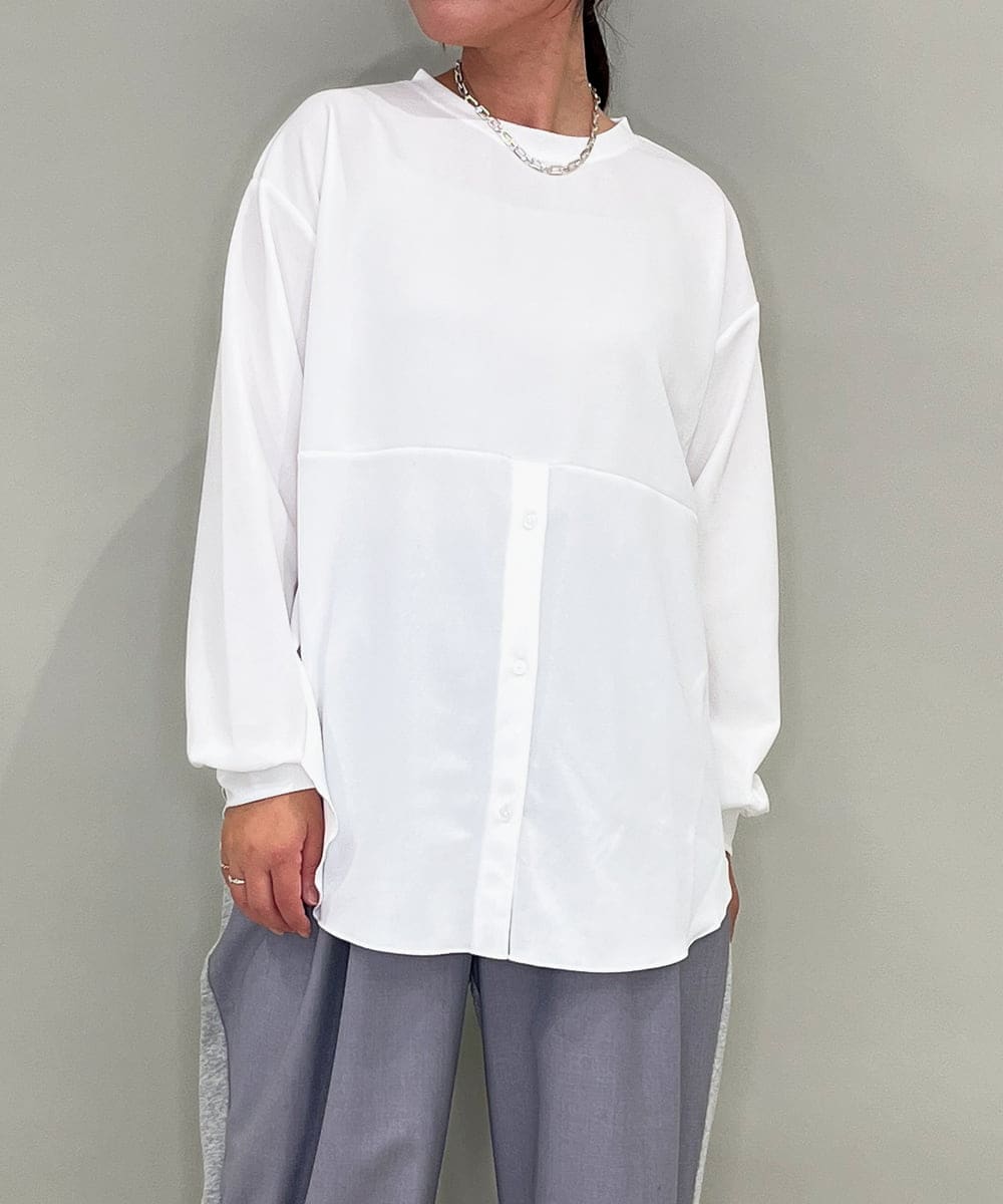 ZMFAE56130 al'aise modulation(アレーズモジュレーション) ブラウスレイヤードデザイントップ ダークグレー