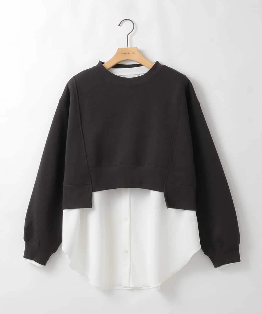 ZMFAE56130 al'aise modulation(アレーズモジュレーション) ブラウスレイヤードデザイントップ ダークグレー