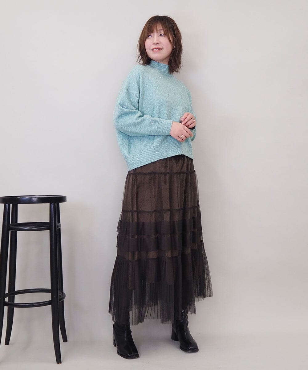 ZMFAE60120 al'aise modulation(アレーズモジュレーション) ラメスパングルニットプルオーバー グリーン