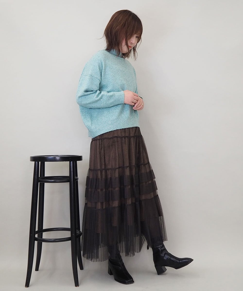 ZMFAE60120 al'aise modulation(アレーズモジュレーション) ラメスパングルニットプルオーバー グリーン