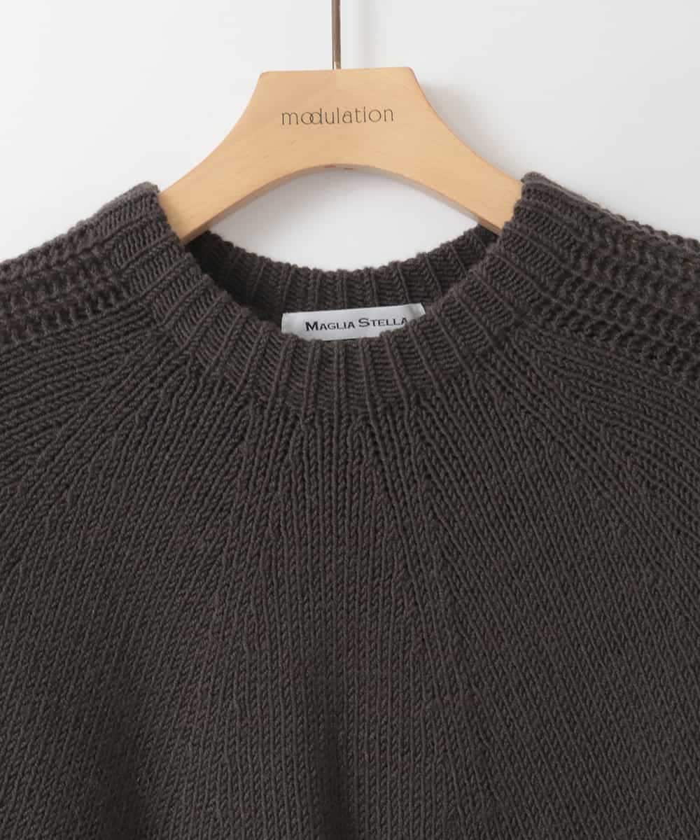 ZMFAE61150 al'aise modulation(アレーズモジュレーション) 【日本製】求心切り替え配色デザインニットプルオーバー ブラウン