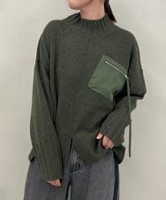ZMFAE80089 al'aise modulation(アレーズモジュレーション) 異素材ポケットニットプルオーバー カーキ