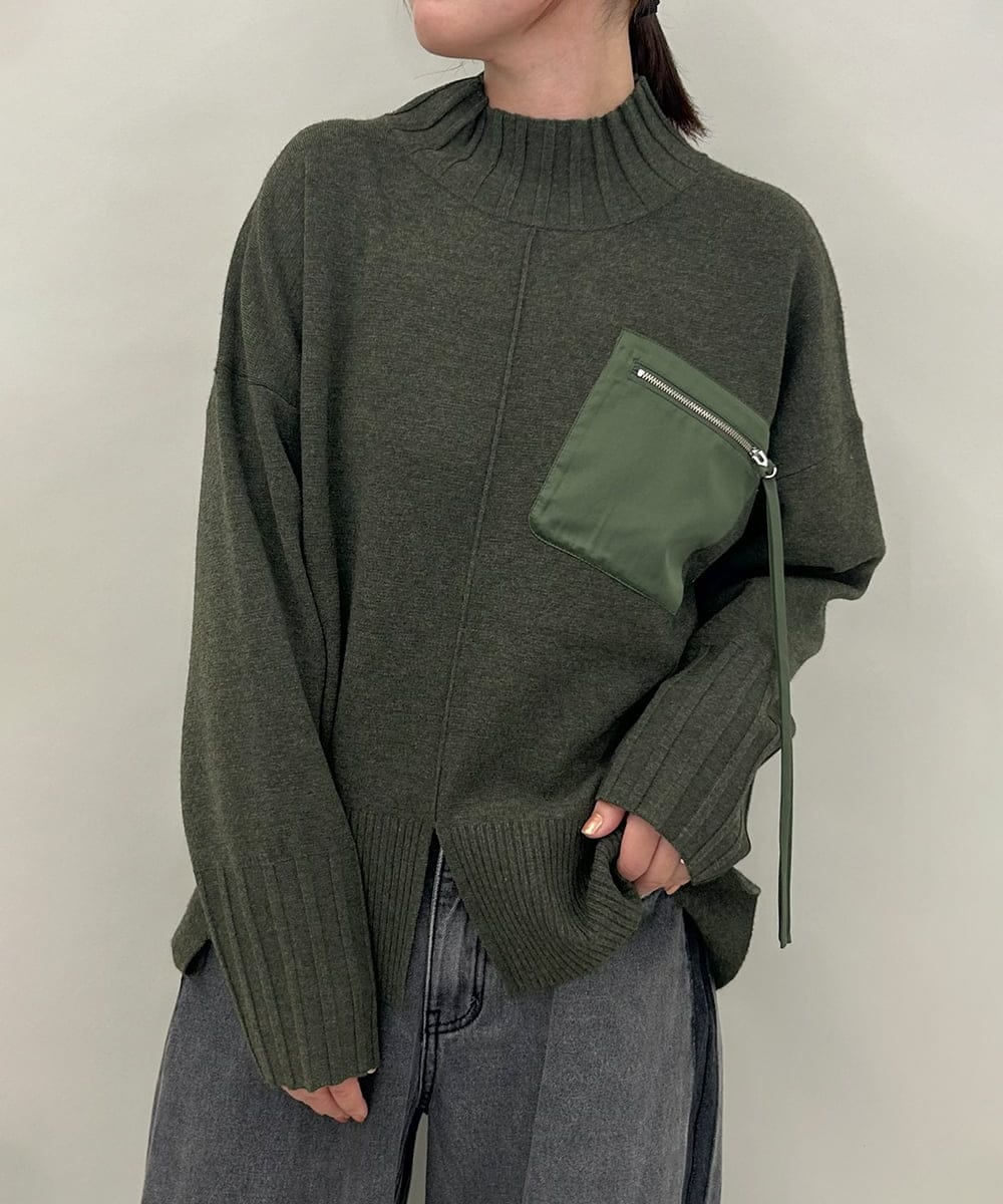 ZMFAE80089 al'aise modulation 異素材ポケットニットプルオーバー