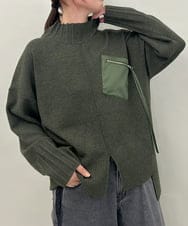 ZMFAE80089 al'aise modulation(アレーズモジュレーション) 異素材ポケットニットプルオーバー カーキ