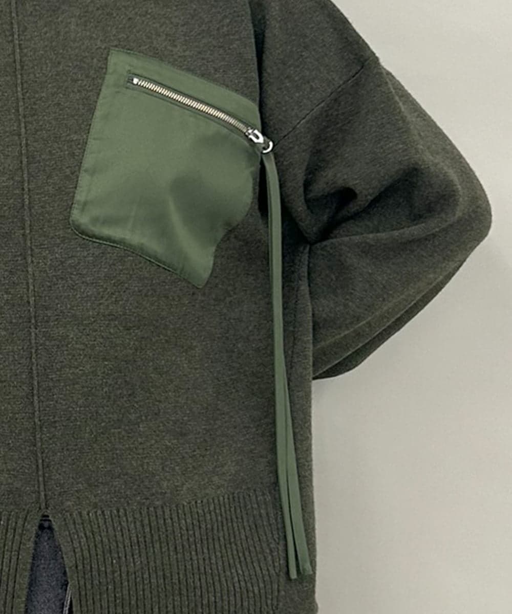 ZMFAE80089 al'aise modulation(アレーズモジュレーション) 異素材ポケットニットプルオーバー カーキ