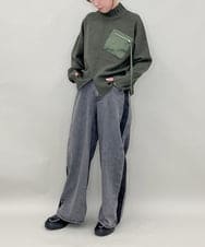 ZMFAE80089 al'aise modulation(アレーズモジュレーション) 異素材ポケットニットプルオーバー カーキ