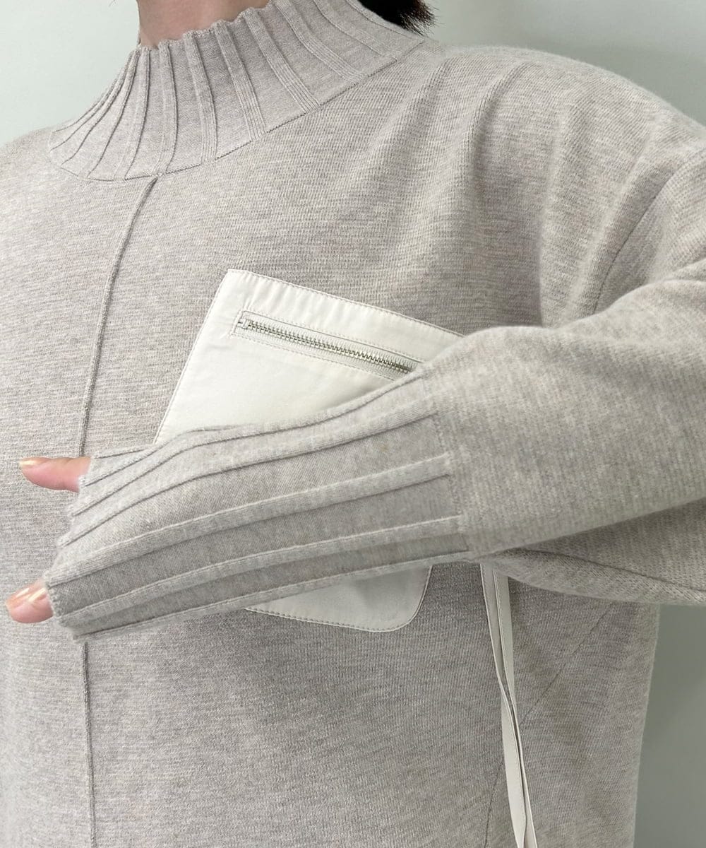 ZMFAE80089 al'aise modulation(アレーズモジュレーション) 異素材ポケットニットプルオーバー ベージュ