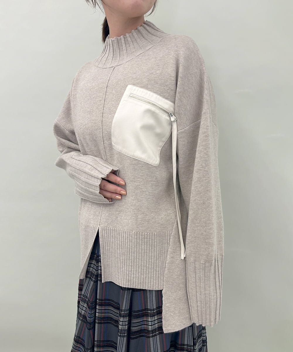 ZMFAE80089 al'aise modulation(アレーズモジュレーション) 異素材ポケットニットプルオーバー ベージュ