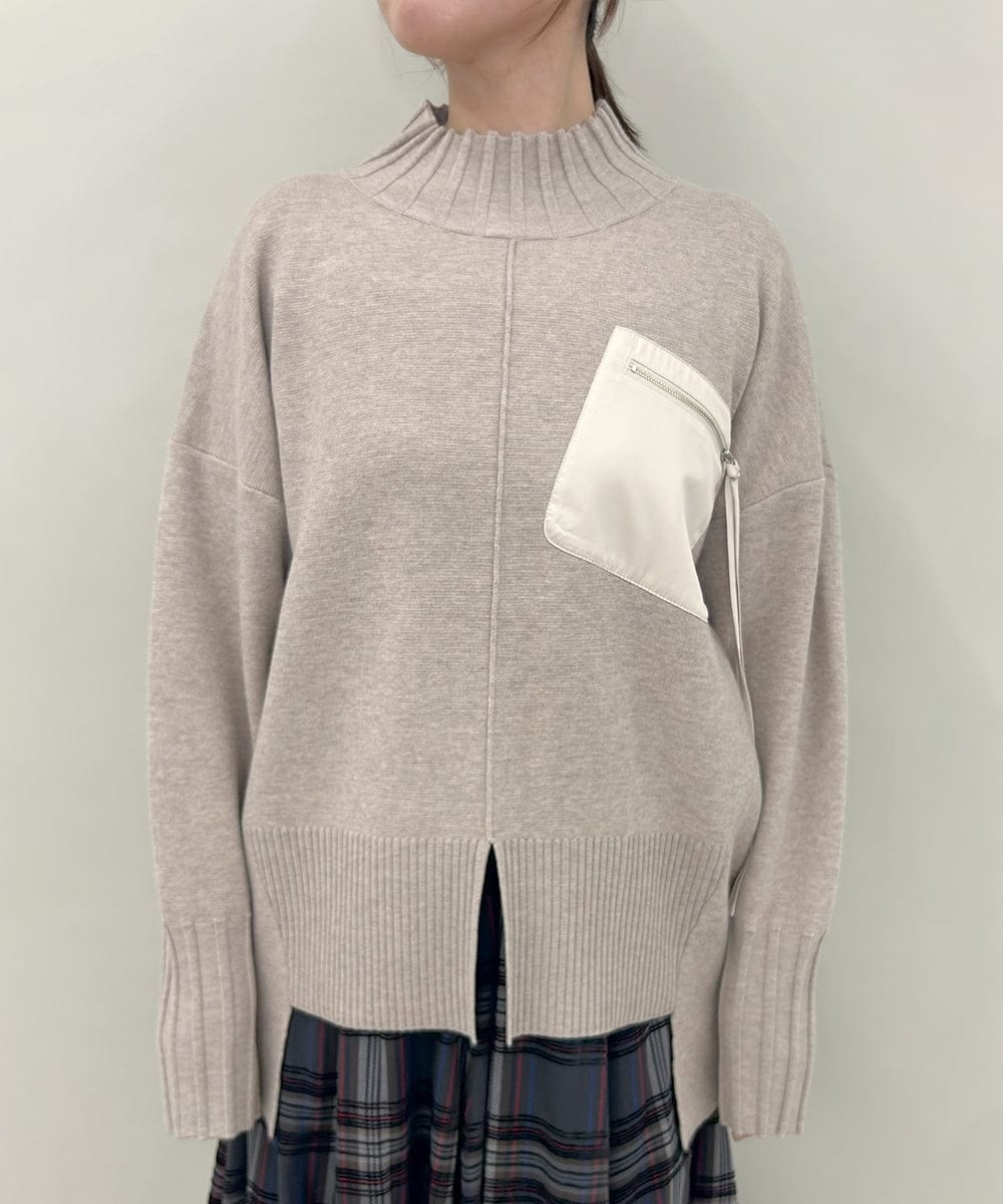 ZMFAE80089 al'aise modulation(アレーズモジュレーション) 異素材ポケットニットプルオーバー ベージュ