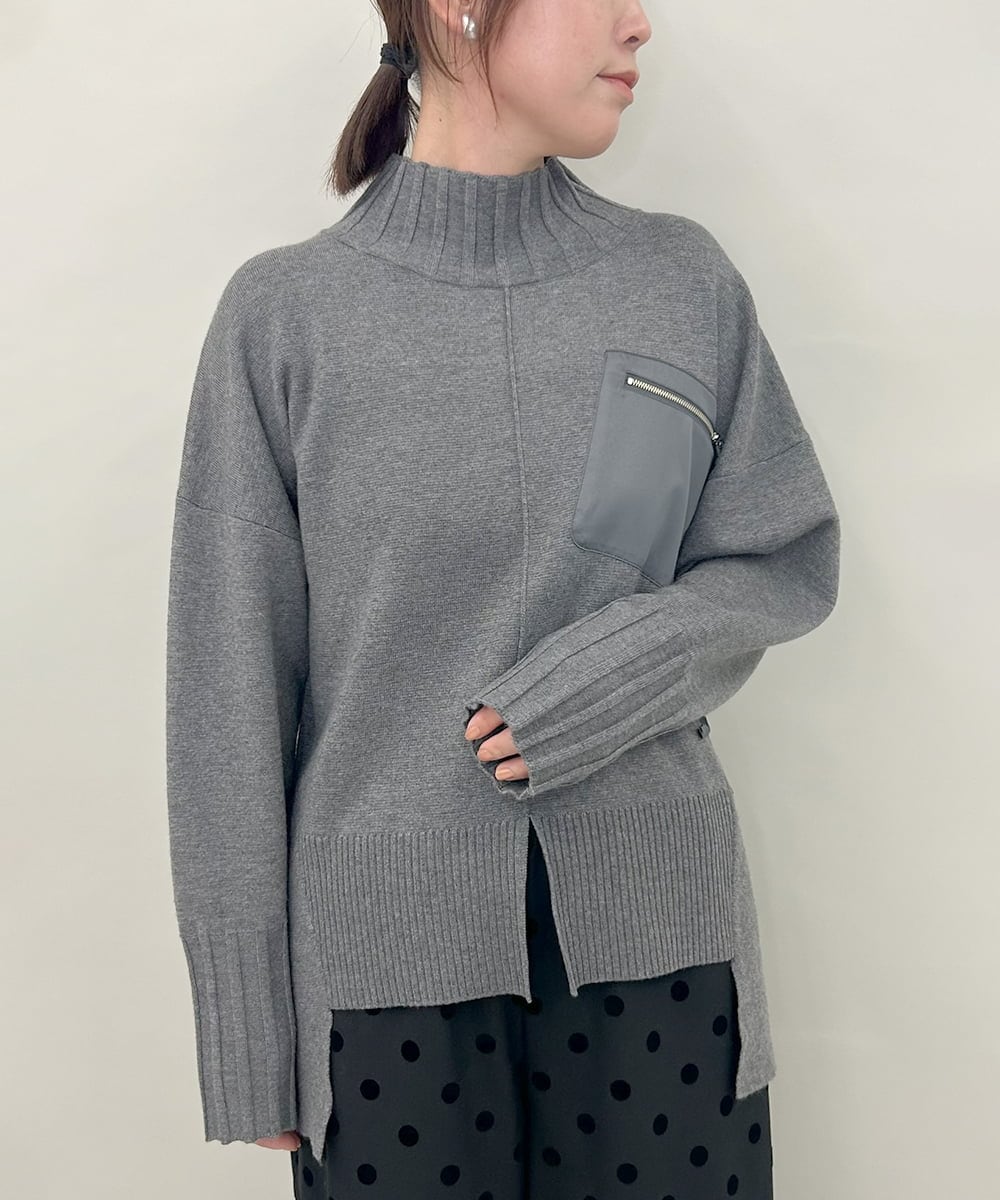 ZMFAE80089 al'aise modulation 異素材ポケットニットプルオーバー