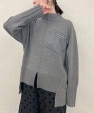 ZMFAE80089 al'aise modulation(アレーズモジュレーション) 異素材ポケットニットプルオーバー ダークグレー