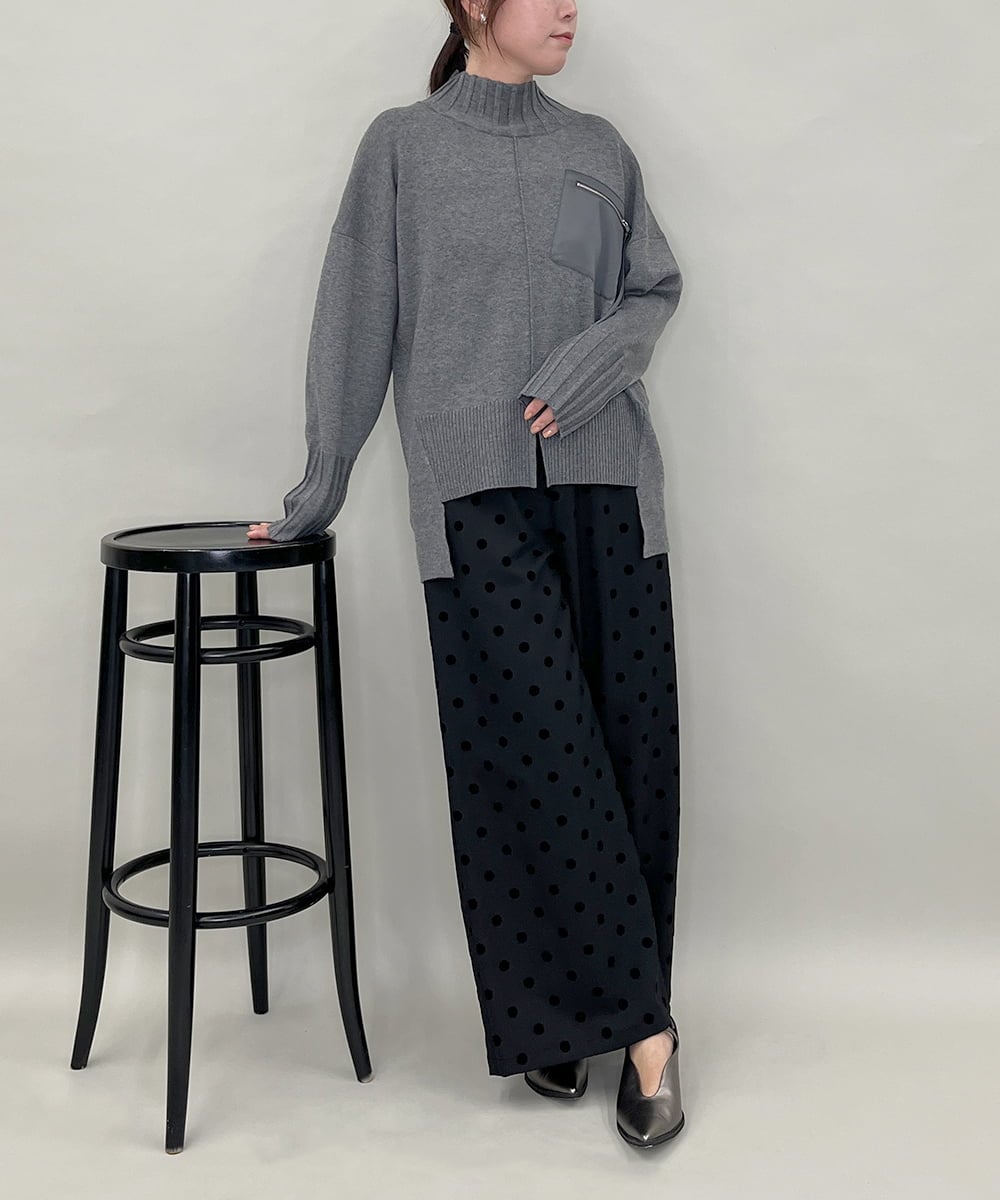 ZMFAE80089 al'aise modulation(アレーズモジュレーション) 異素材ポケットニットプルオーバー ダークグレー